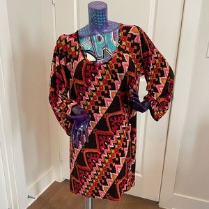 Uncle Frank Bright funky swingy dress with browns/pinks.  Fun summer dress.